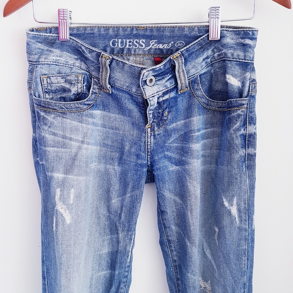 GUESS Blue Distressed Skinny Cropped Ankle Jeans - Picture 3 of 9